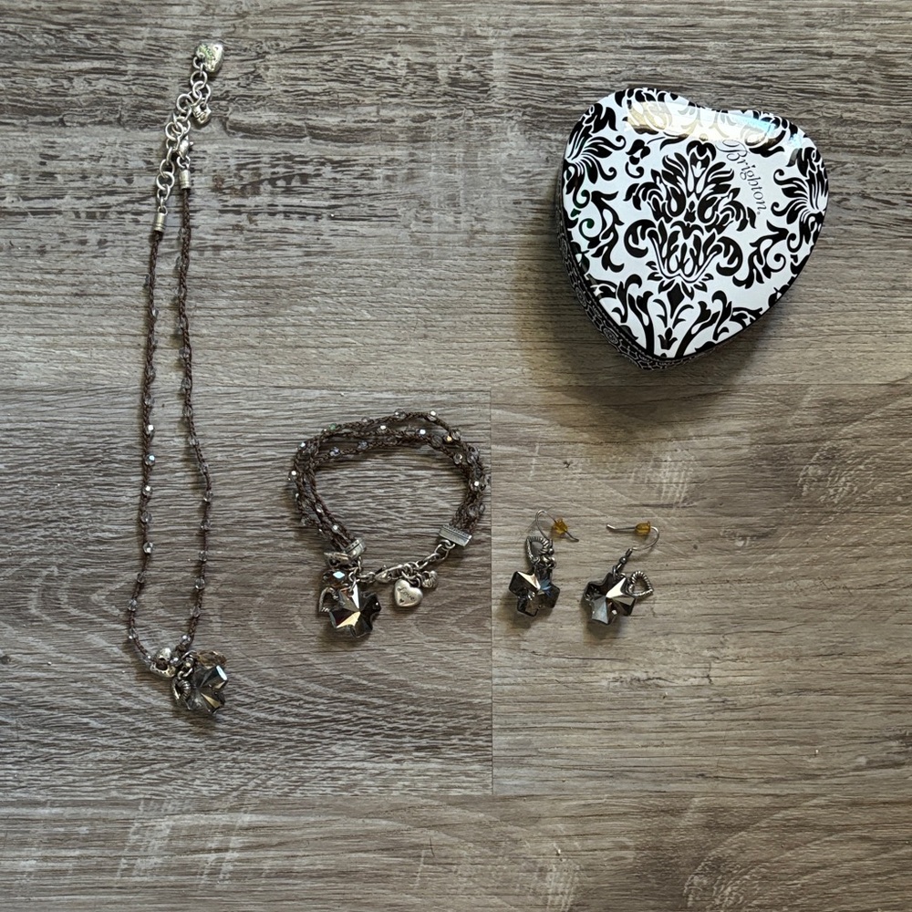 Brighton Karma Cross Crochet Chain Crystal Charm Necklace Set